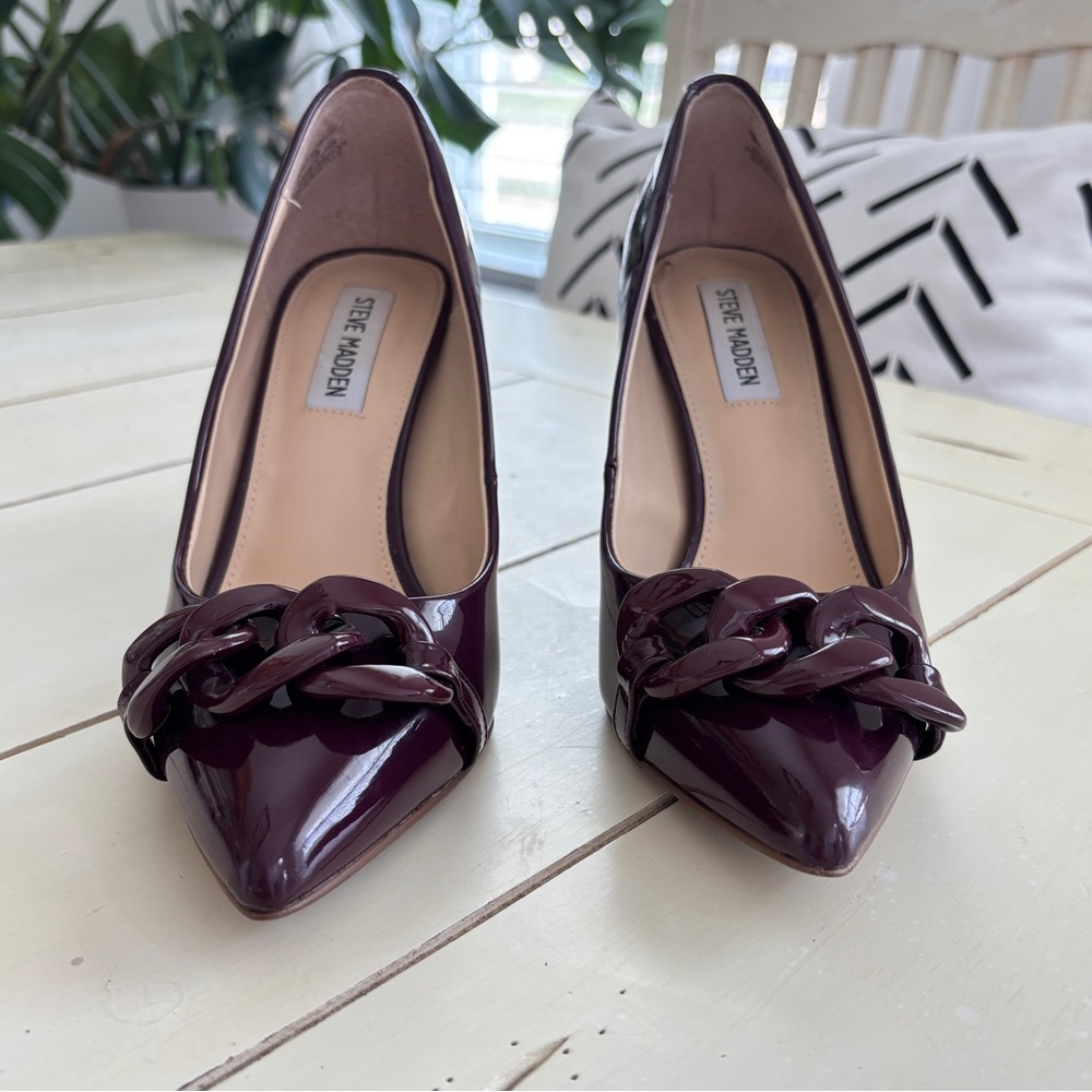 Steve Madden Lalette Chainlink Burgundy Pump Heel Women’s Size 7.5 M - Picture 12 of 15